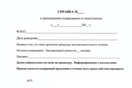 Справка о кодировке от алкоголизма купить в москве