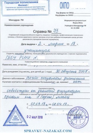 Купить справку 095у в Москве задним числом с доставкой