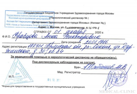 Купить справку от нарколога и психиатра в Москве